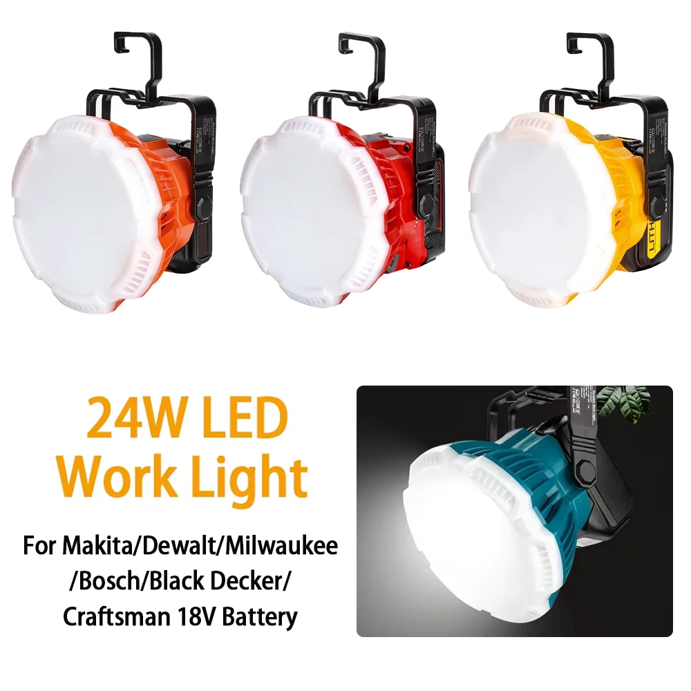 

LED Work Light For Makita DeWalt Milwaukee Bosch Black&Decker Craftsman 14.4V 18.8V 20V Lithium Battery Outdoor Lighting Camping