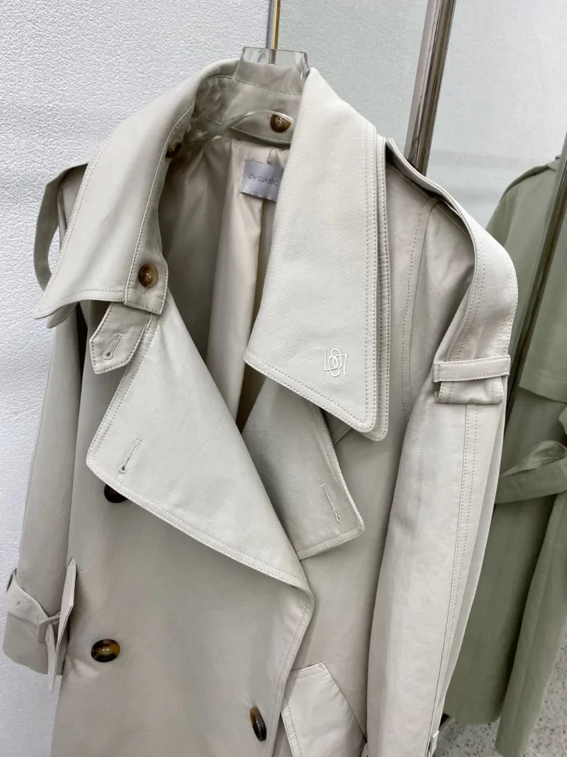 Fall New Classic Double Breasted Stone Grey Khaki Trench Coat