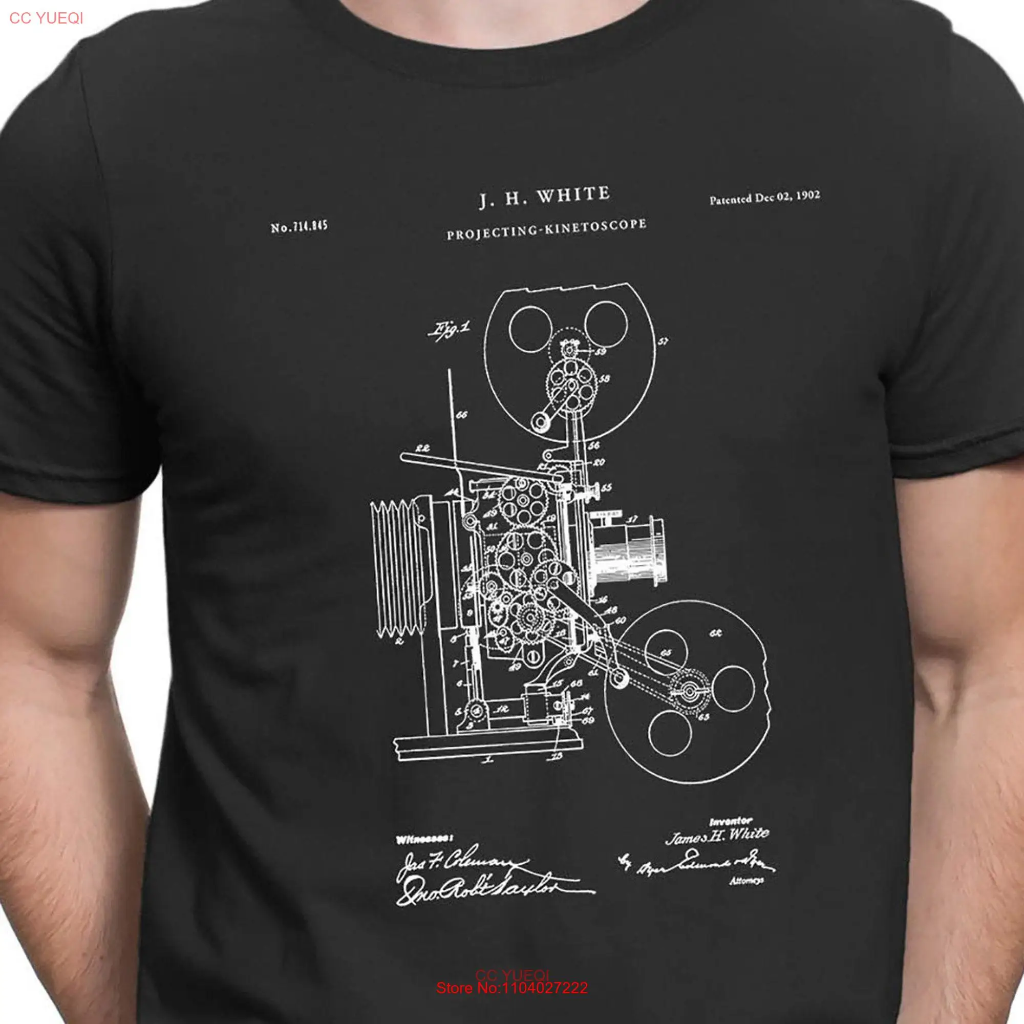 Projecting Kinetoscope Patent T Shirt First Movie Projector Lover Cinema Film Director PT278 long or short sleeves