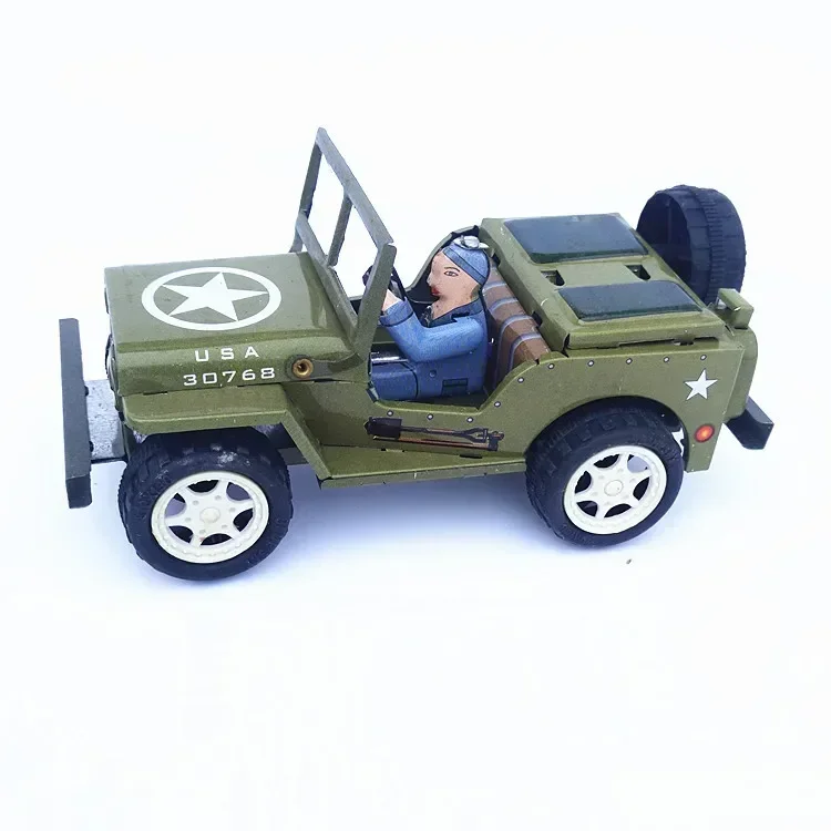 [Funny]  Adult Collection Retro Wind up toy Metal Tin The Jeep model Mechanical toy Clockwork toy figures model kids gift