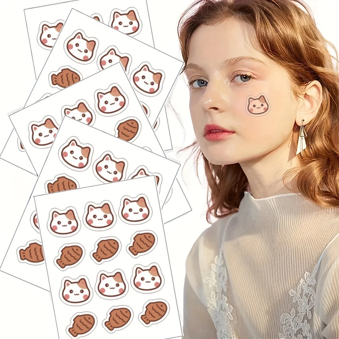 72 قطعة رقعة حب الشباب الكرتونية اللطيفة للقطط والأسماك، حل تغطية، سريع وفعال، بشرة لطيفة، مقاومة للماء، للجنسين، عطرة #2