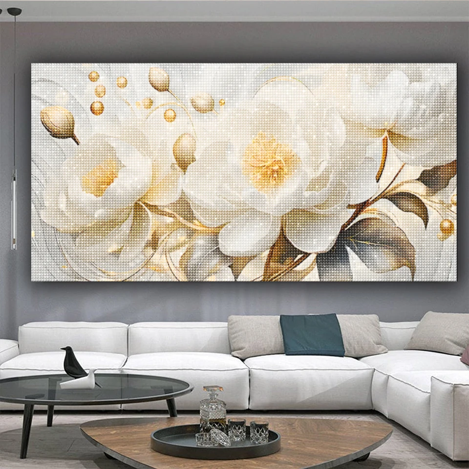 Beautiful White magnolia flowers Diy diamond art Full Square Round Diamond painting Plant home living room decoration ﻿