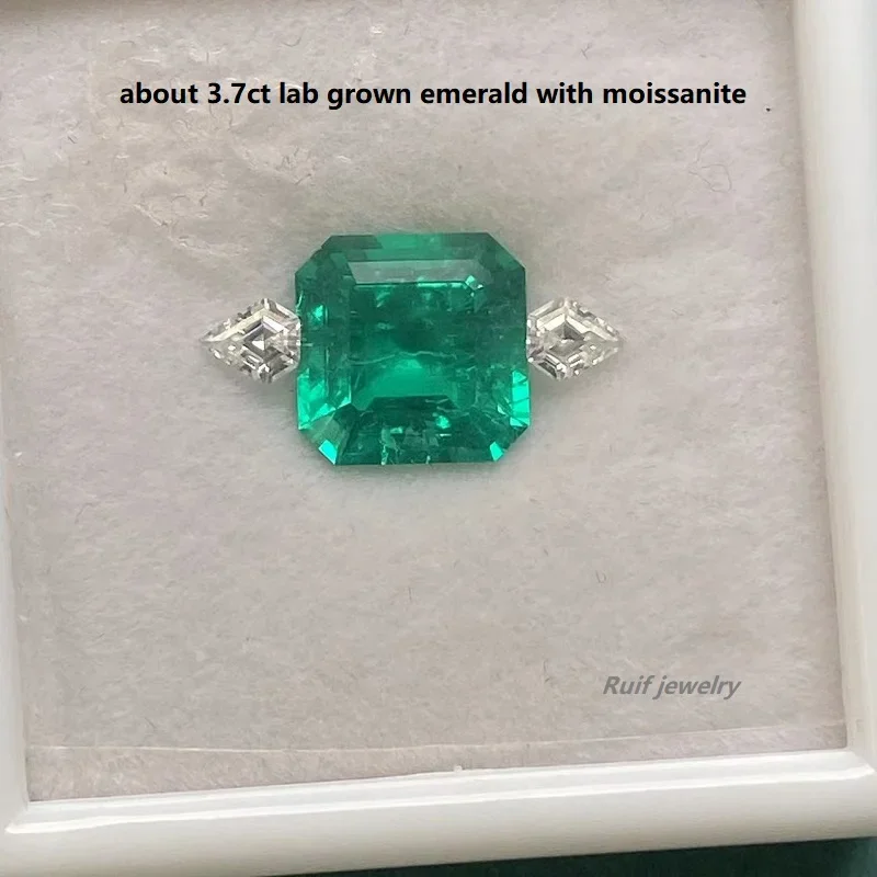 Ruif Original Design about 3.7ct Lab Grown Emerald with Moisssanite Side Diamond for Women Elegant Rings Making