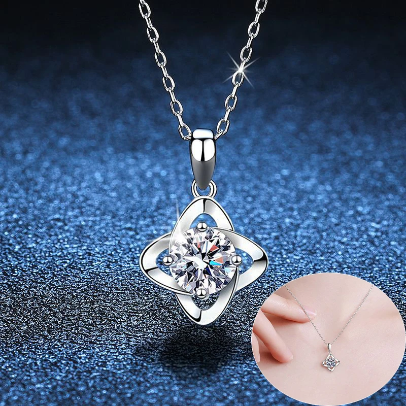 

Apaison 1 ct Real Moissanite Necklace Pendant For Women Fine Jewelry 100% 925 Sterling Silver Adjustable Clavicle Chain Gift