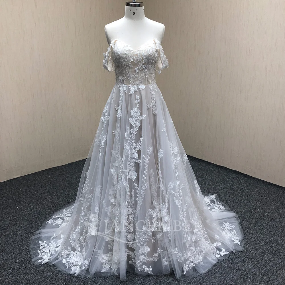 Customized Bohemian Wedding Dresses Two Pieces Lace Top with Cap Sleeve Bridal Gown Beach Wedding Gown Vestidos De Novia