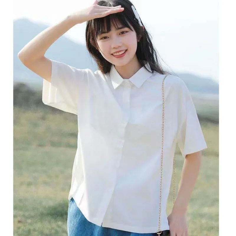 Cotton Shirt Women Japanese Short Sleeved White Shirt Women's Summer Thin Shirt Cheap Women's Clothing Oversize Shirts Woman