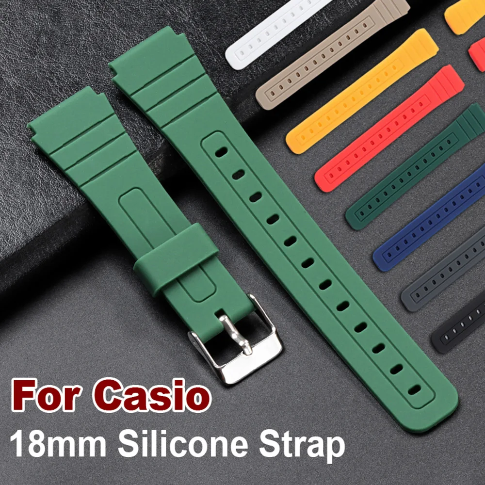 

18mm Silicone Strap for Casio W800H Soft Bracelet Black Rubber Watch Band for SGW400 F91W F84 F105/108/A158/168 AE1200/1300
