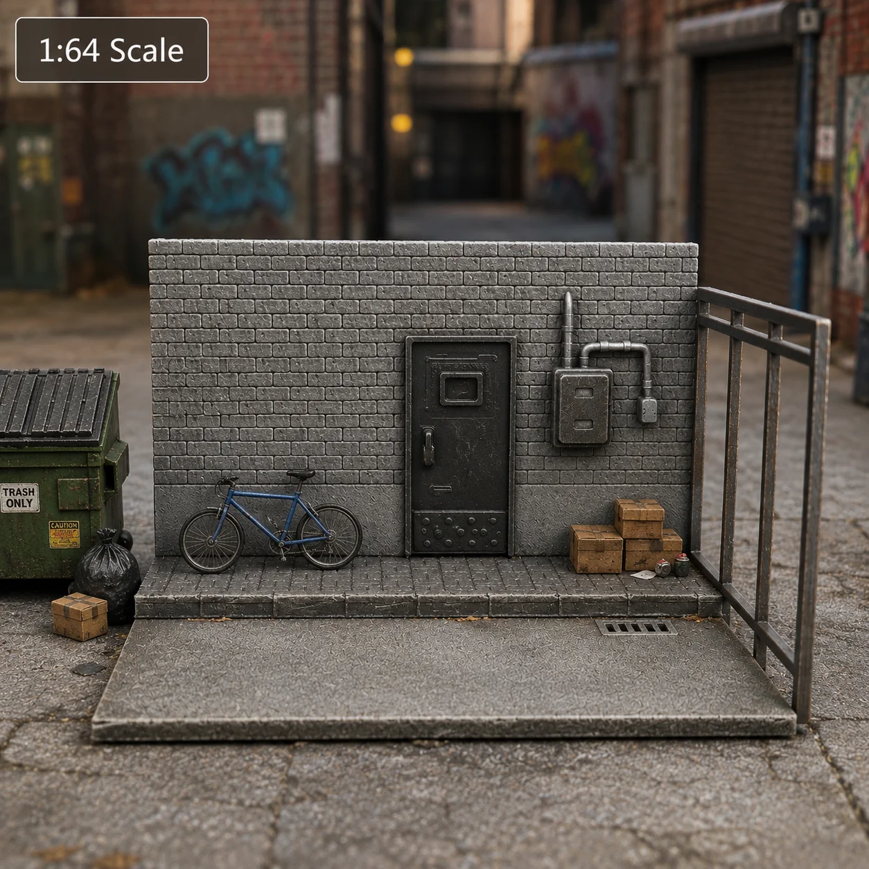 1:64 Scale Miniature Street Scene Model, Brick Wall and Fence Scene, Self-Assembly, DIY Painting and Basic Component Assembly