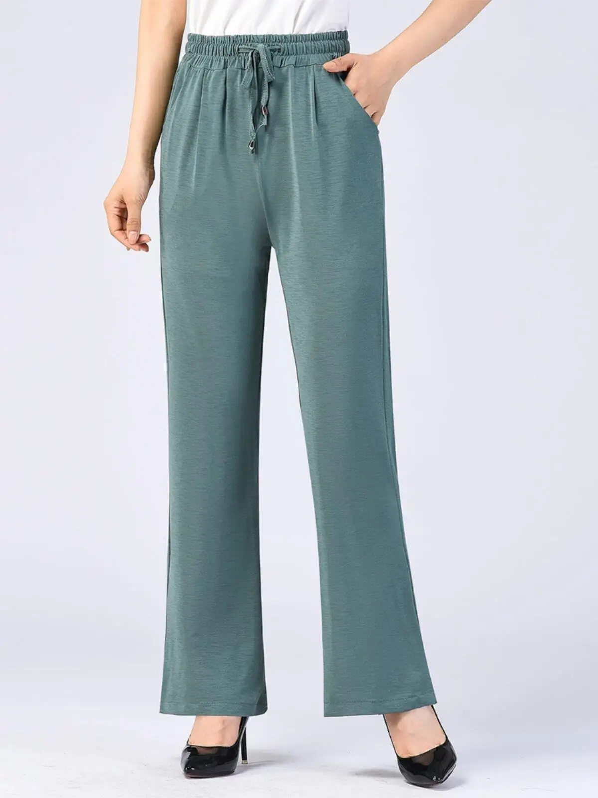 Summer Thin Micro Flared Quick Dry Pants Women's Loose Elastic Casual High Waist Mom Jeans Straight Leg Pants Quick Dry