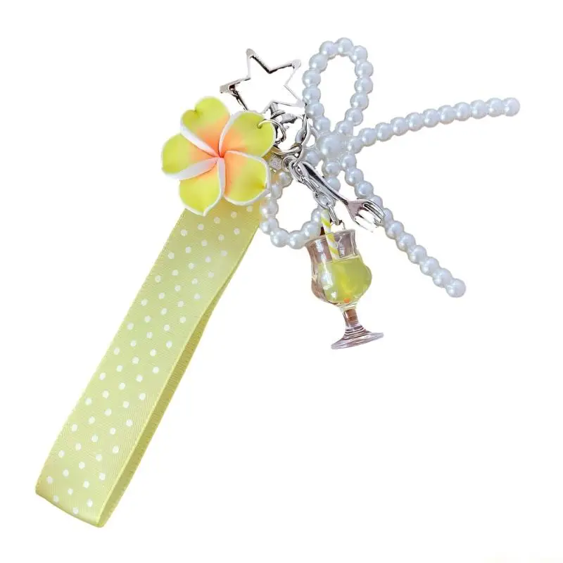 31BF Sweet Flower Pendant Keychain With Dot And Lace Unique Rings Accessory For Teen Girls And Ladies