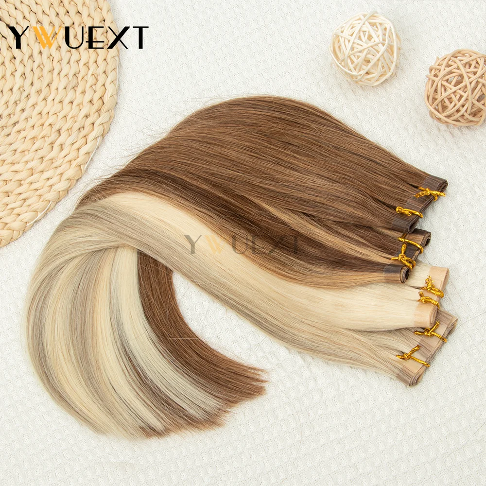 YWUEXT PU الشريط لحمة شعر مستعار بشري 12 16 20 بوصة أسود بني شقراء طبيعة مستقيم الشعر سهلة لارتداء للمرأة #2