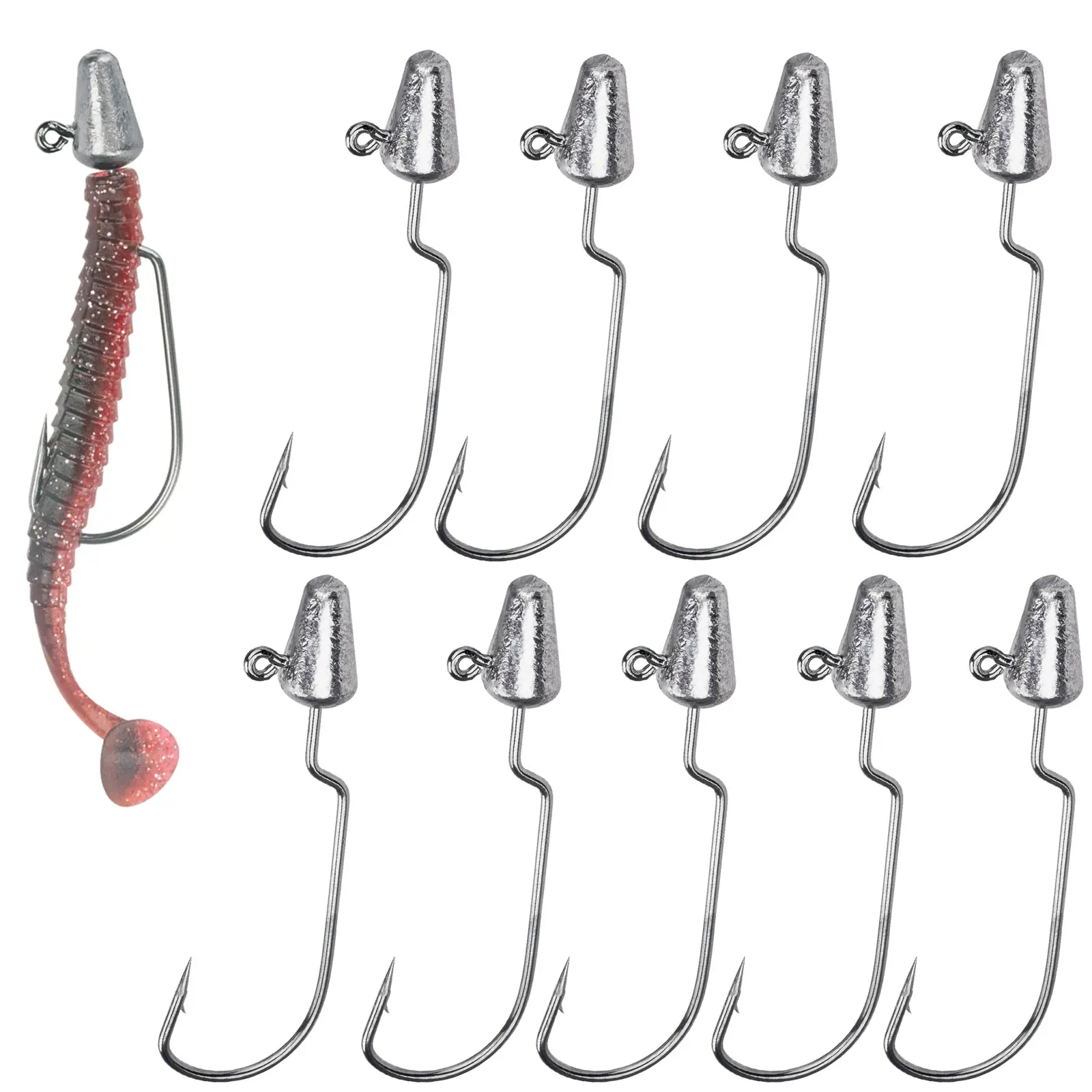 

10pcs Lead Head Hooks 3.5g 5g 7g High Carbon Steel Jig Head Fishing Hook For Soft Worms Saltwater Freshwater Shark Hooks