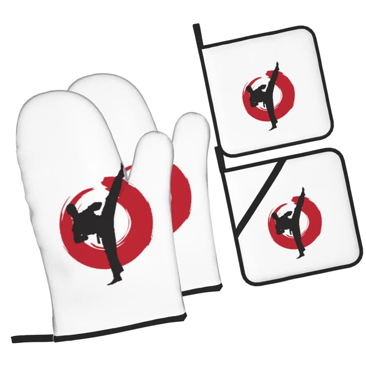 Karate Kyokushin Martial Arts Oven Mitts and Pot Holder Sets of 4 for Baking Kitchen Cooking Grilling Resistant Non-Slip Gloves