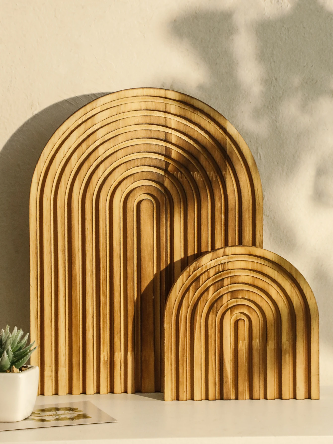 Boho Charcoal Color Wooden Arch Decor, Minimalist Geometric Sculpture Tabletop Ornament, Modern Home & Office Desktop Decoration