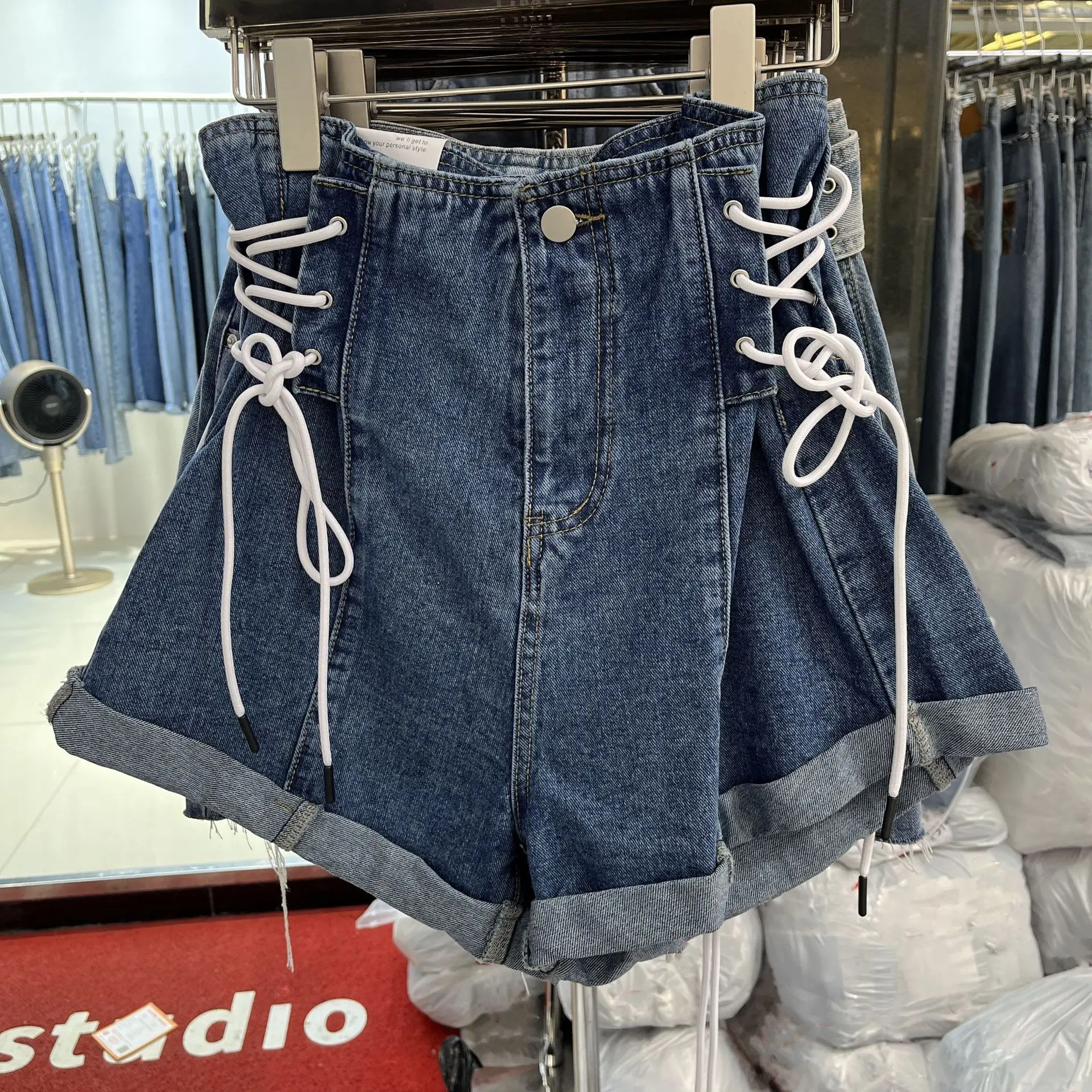 Gerold Vetersluiting Up Denim Shorts Vrouwen 2022 Nieuwe Zomer Hoge Taille Losse Wijde Pijpen Broek Plus Size S98