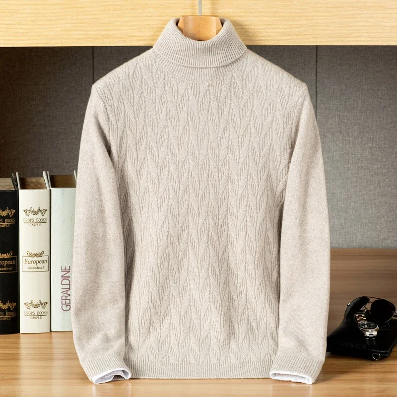 New Arrival Fashion Cashmere Sweater for Men and Young People, Solid Color High Neck Jacquard Knit  High-end Plus Size S-4XL 5XL