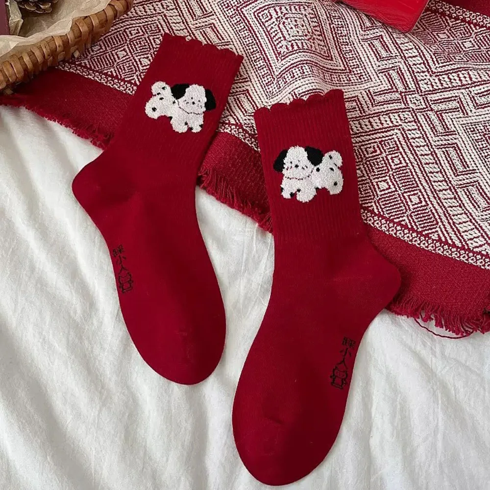 

Cute Cotton New Year Socks Soft Comfortable Cartoon Red Socks Elastic Breathable Year of The Horse Socks Gift