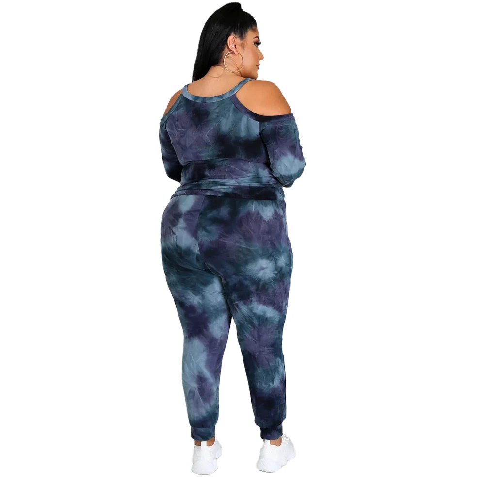 Ensemble haut et pantalon à manches longues pour femmes, tenues deux pièces, grande taille, vêtements décollés, embau, vente en gros, livraison directe, 5XL