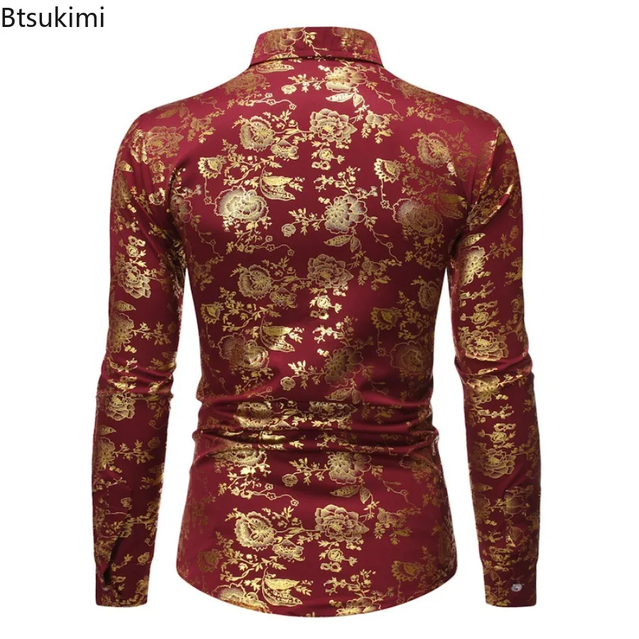 เสื้อเชิ้ตผู้ชายพิมพ์ลาย 3 มิติสุดหรู แขนยาว ปกเชิ้ต กระดุมแถวเดียว สไตล์ลำลอง วินเทจ สตรีทแวร์ สำหรับงานปาร์ตี้และงานแสดงบนเวที