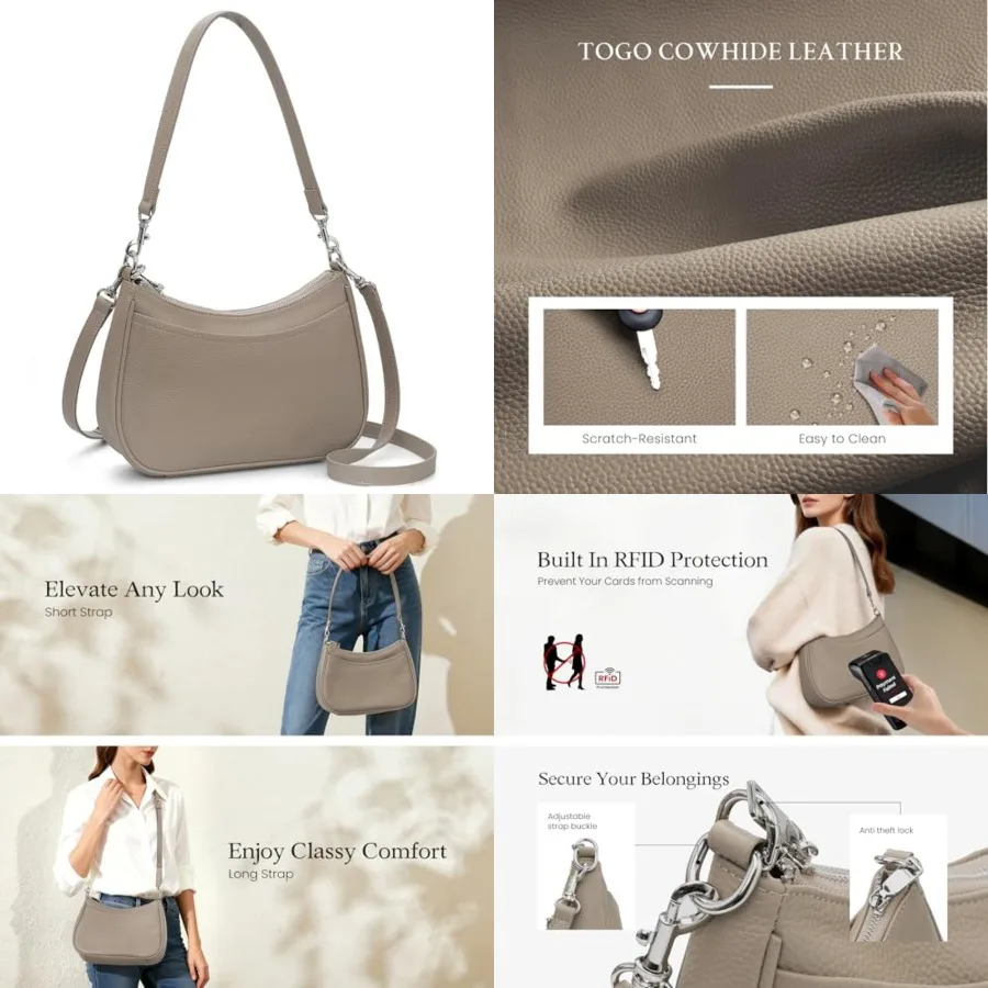 

Genuine Leather Crossbody Bags for Women Anti Theft Shoulder Purse Trendy Hobo Bag with RFID Womens Handbag Purse