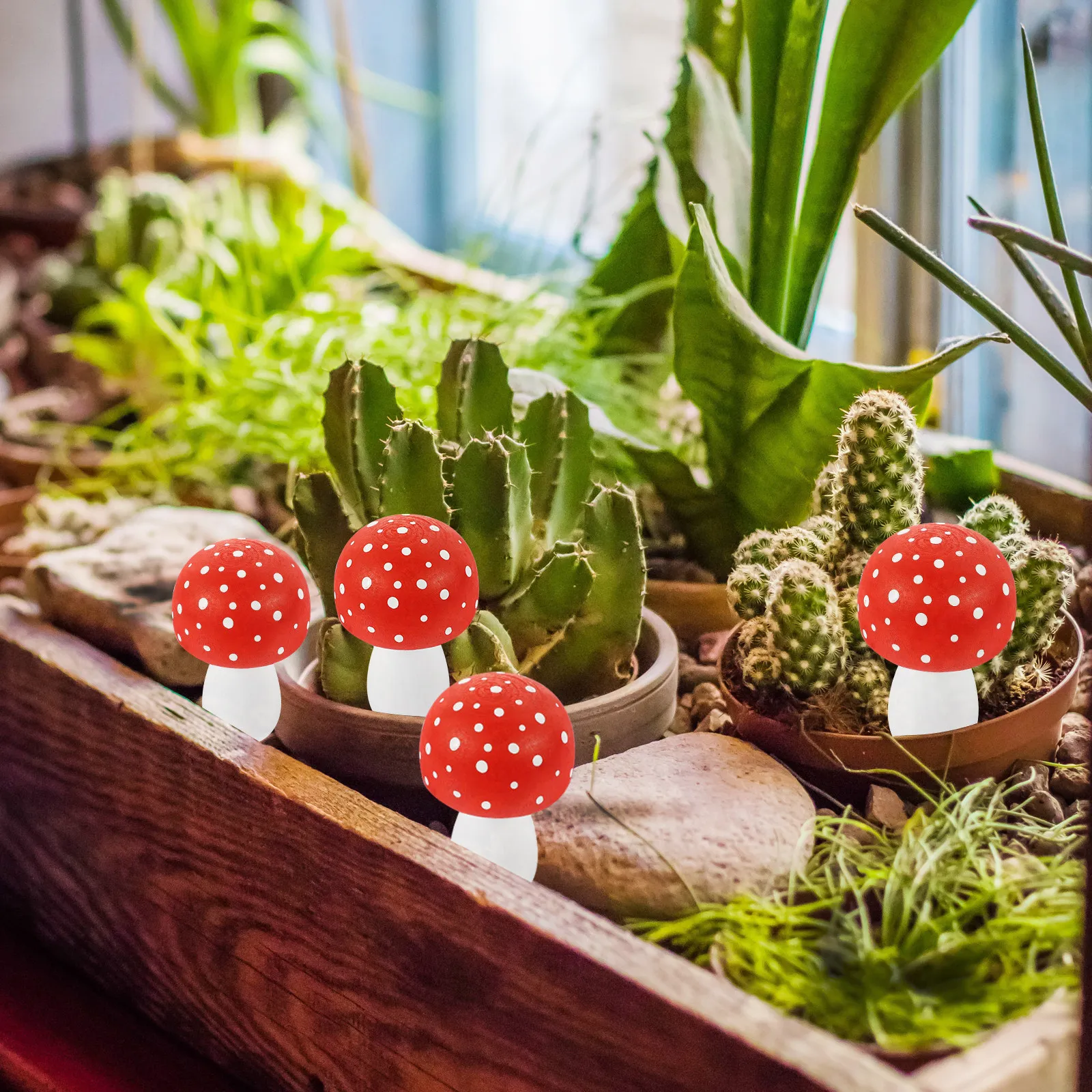 Wood Mushroom Statue Natural Material Hand Carved Garden Decoration Shelf Table Miniature Landscape Ornament Mushroom Decor