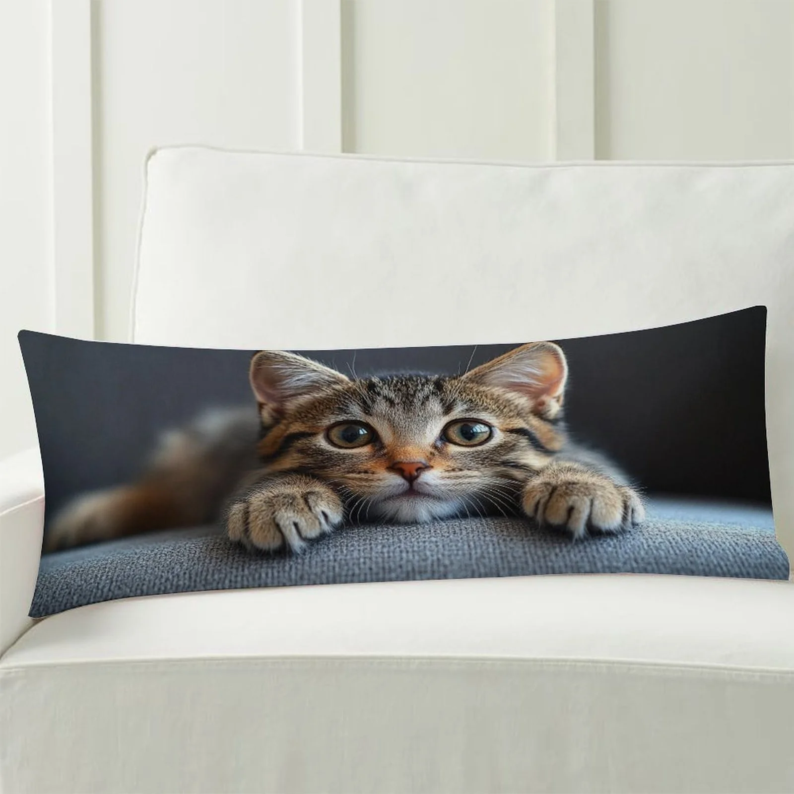 Cute Kitten Resting Themed Body Pillow Cover, Fashionable Plush Long Bed Pillowcase, Soft Decorative Double-sided Printed Large