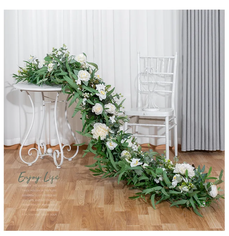 200x50CM Grüne Künstliche Rosenblumenreihe Hochzeitstischläufer Blumenwand-Hintergrund Schaufensterdekoration Outdoor-Event-Dekoration – Detail 6