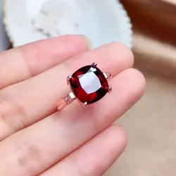 Woman's ring natural large carat garnet ring dove blood ruby ring plated S925 sterling silver simple style