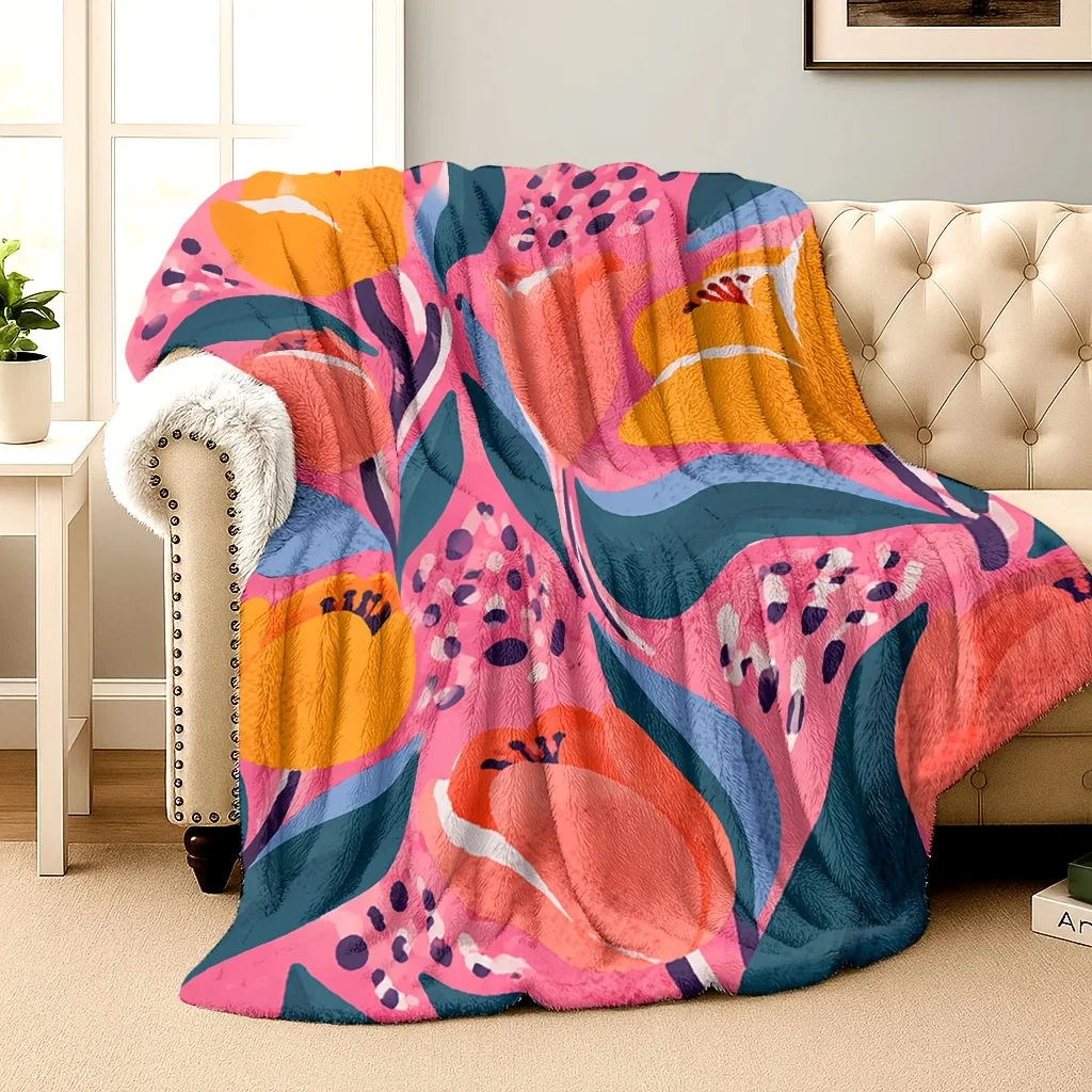 1pc Blanket, Flannel Blanket, Intense Colors Tulip Abstract All Seasons Applicable, Birthday And Holiday Gift, Suitable for Sofa