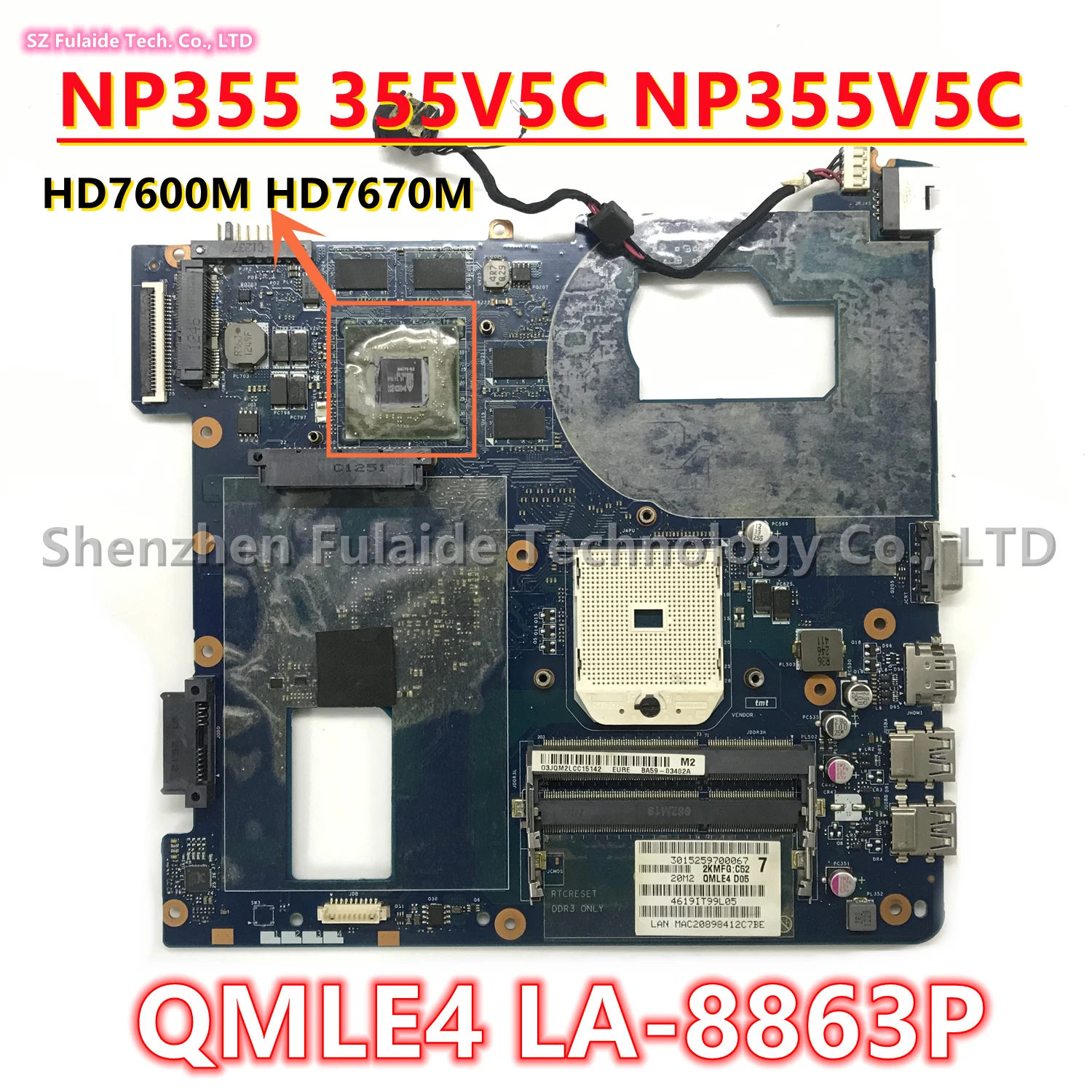 QMLE4 LA-8863P For SAMSUNG NP355 355V5C NP355V5C Laptop Motherboard With HD7600M HD7670M GPU BA59-03568A BA59-03402A 100% Work