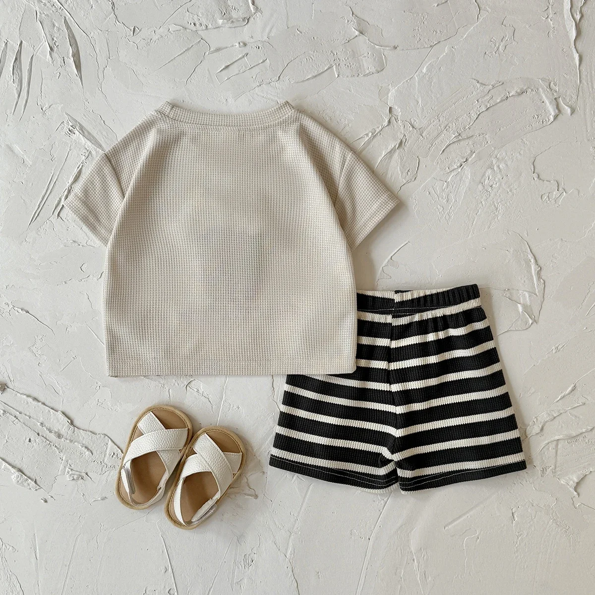 New Baby Summer Cool Breathable Knit Round Neck T-Shirt + Shorts 2-Piece Set for Boys Girls Infant Toddler Clothing 0-3Y