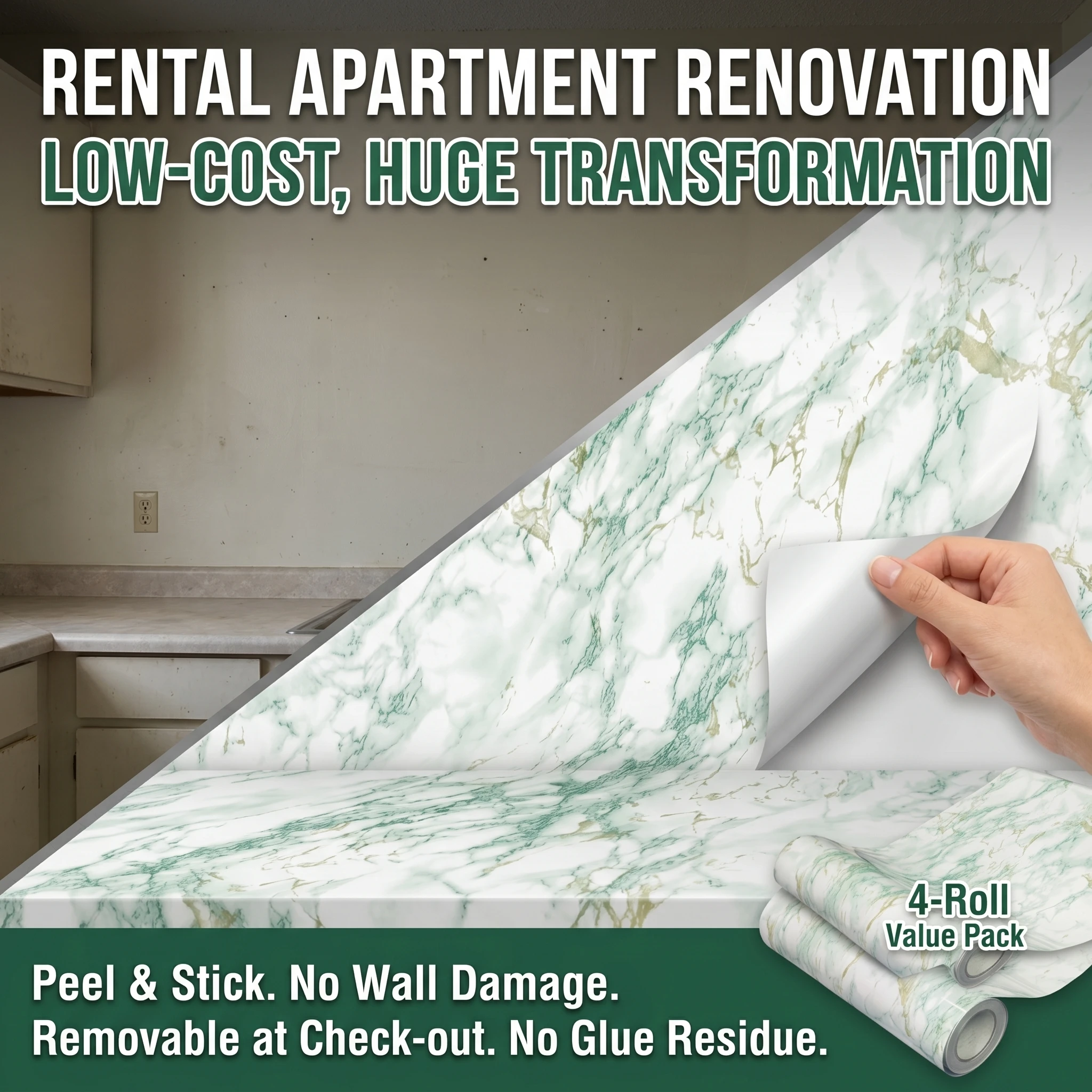 Marble Aluminum Foil Waterproof Oilproof Peel and Stick Wallpaper Self Adhesive Decor Stickers for Kitchen Cabinets Countertops