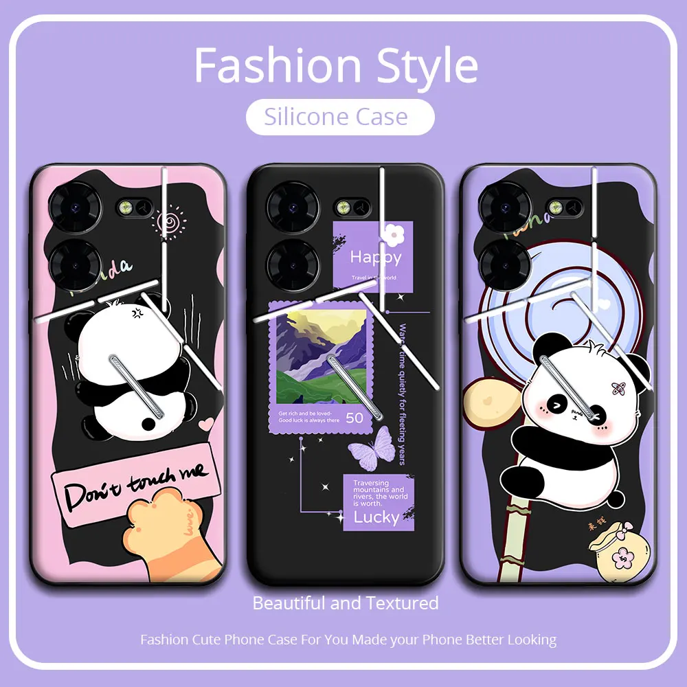 For Tecno Pova 5 Pro Case Cute Panda Flower Soft Silicone Couple Phone Case For Tecno Pova5 Pro Protect Shockproof Cartoon Cover