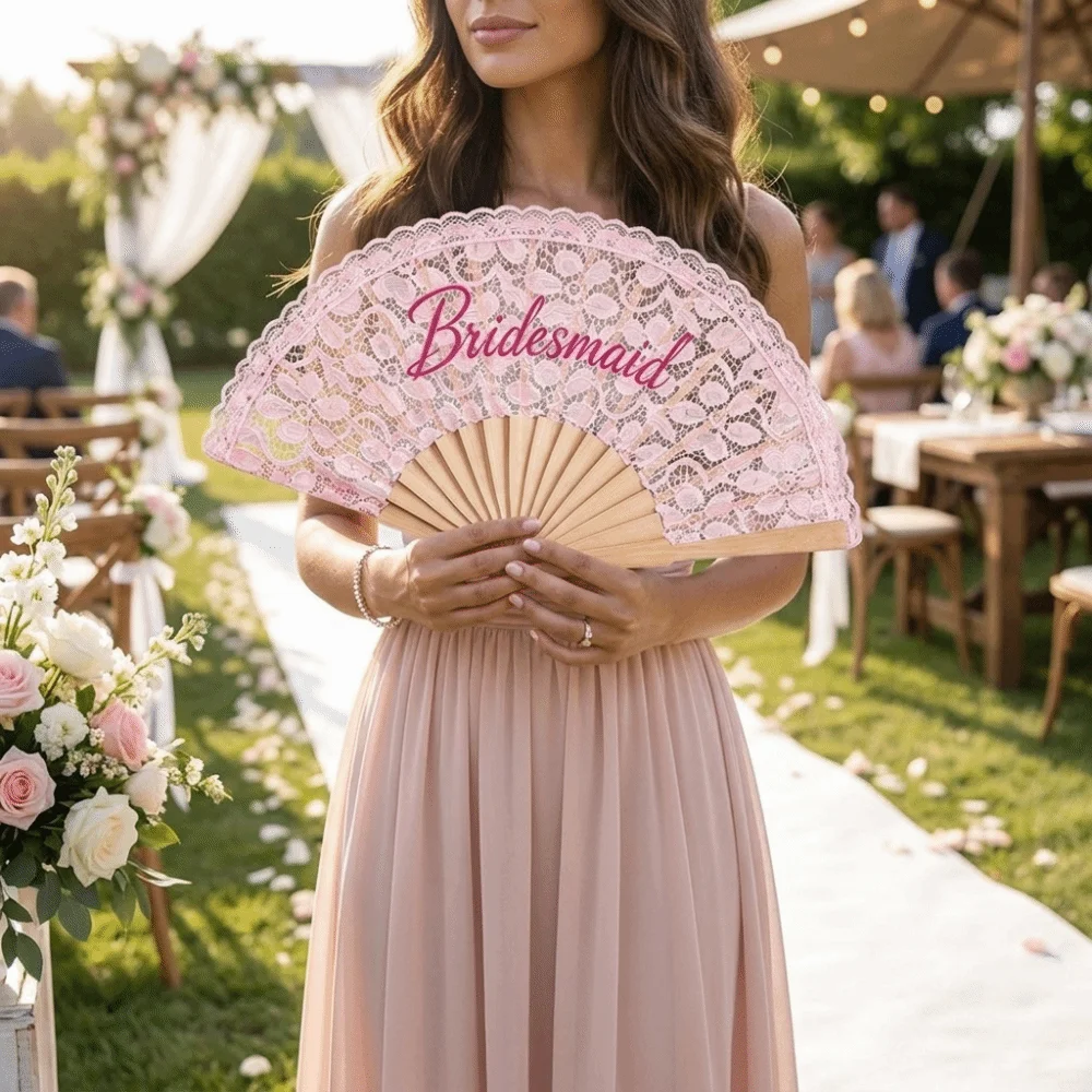 Fashion Exquisite Lace Bridal Fan Elegant Handheld Single Party Decoration Fan Retro Dance Fan Bridesmaids Use