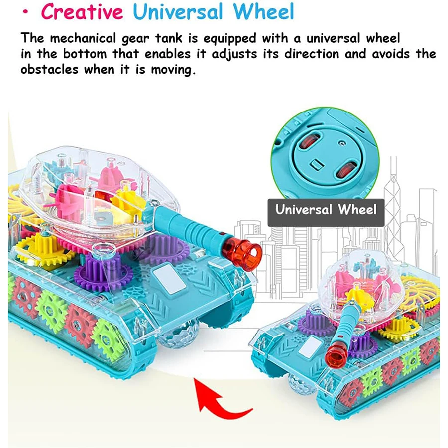 Light Up Transparent Gear Tank Toy for Kids Armored Car Toy with Visible Moving Gears Educational Crawling Toys for Toddlers