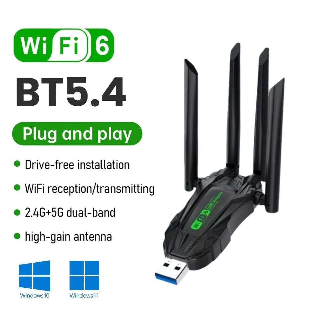Dual-Band WiFi6 USB-Adapter, AX900 Bluetooth 5.4 900Mbps WLAN-Dongle, Plug & Play 4 Antennen 2,4G/5GHz USB-Schnittstelle Drahtloses Netzwerk