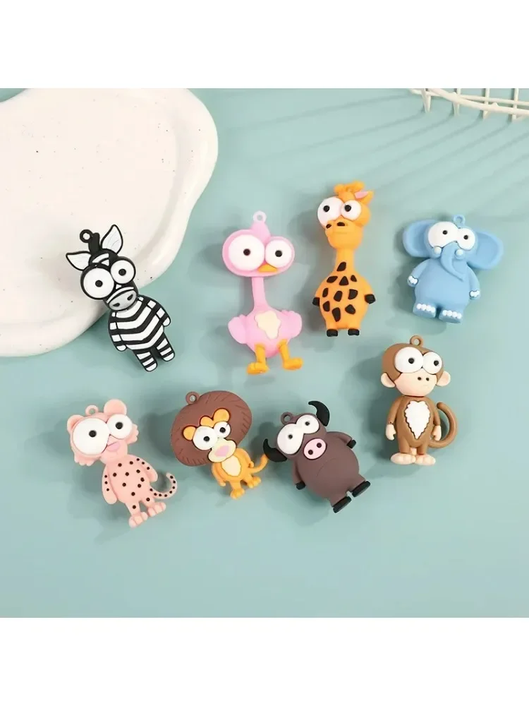Porte-clés animaux à grands yeux de dessin animé, pièces de bricolage en PVC, pendentifs éléphant zèbre, accessoires de porte-clés animaux, cadeau Kawaii