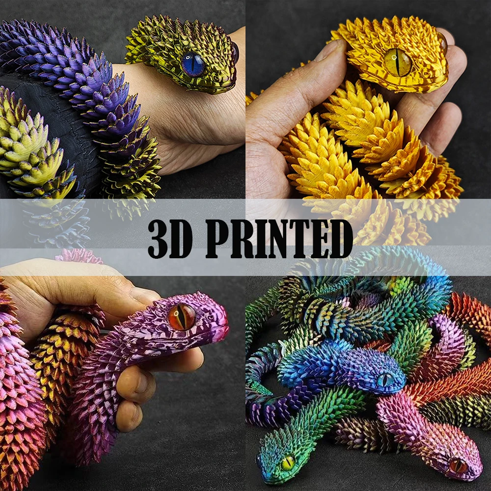 3D Printed Serpent Model Toys Ornament Kids Toys Realistic Animal Figures Multi-Jointed Movable Decorative Desktop Boys Gifts