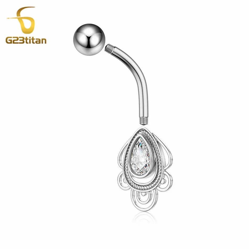 G23titan Zircon Water Drop Belly Button Ring 14G Titanium Curved Barbell Women Sexy Accessories Navel Jewelry Nombril Piercing