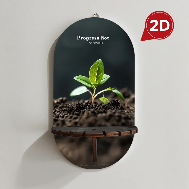 2D High Resolution Flat Print Spring Sprout Breaking Soil Pattern Floating Shelves, Key Holder Mini Art Wall Rack for Living