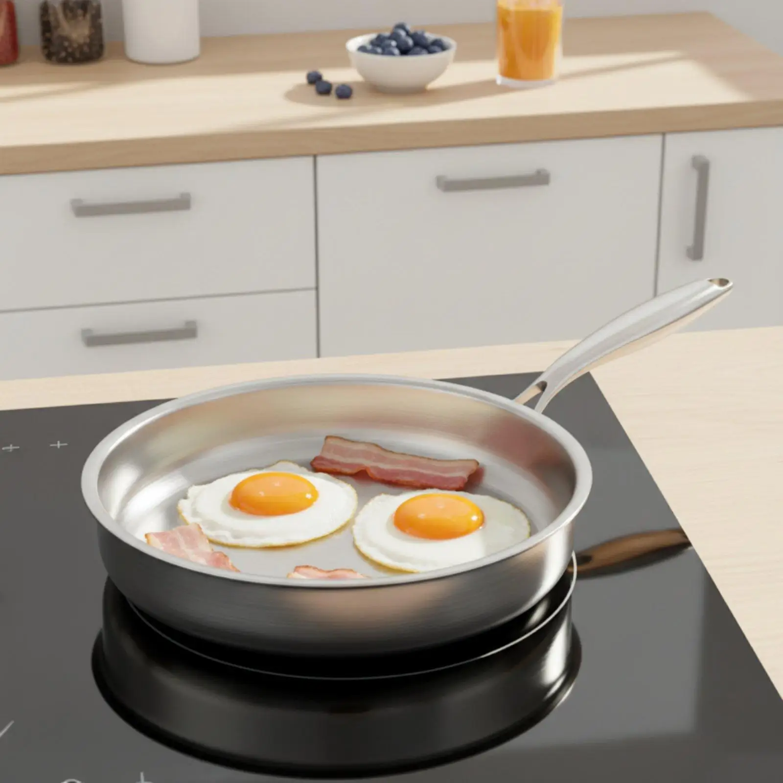 Nonstick Frying Pan with Lid 304 Stainless Steel Honeycomb Skillet Smokeless Cookware for Kitchen Healthy Low Oil Meals
