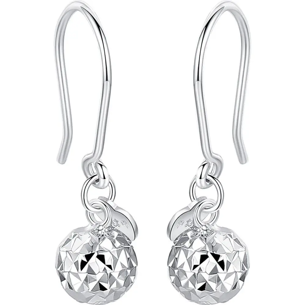 

PT950 Pure Platinum 950 Dangle Women Gift Lucky Carved Bead Ball Earrings 2.2-2.3g