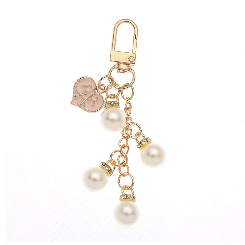 Fashion Faux Pearl Tassel Key Chain Heart Letter Pendant For Women Bag Ornament Exquisite Headphone Case Charm Jewelry Gift