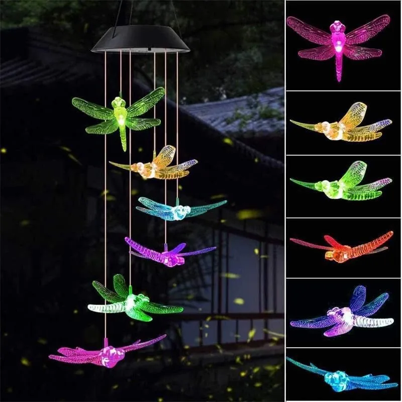 Solar Powered LED Fairy Light, ao ar livre, Wind Chime, IP65 impermeável, borboleta, colibri, lâmpadas de gramado, jardim, decoração do quintal