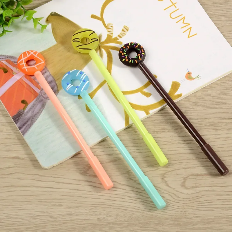 

50PCS Cartoon Creative Donuts Modeling Gel Pen Cute Candy Color 0.5mm Black Pen Cartridge Stationery kawaii school supplies