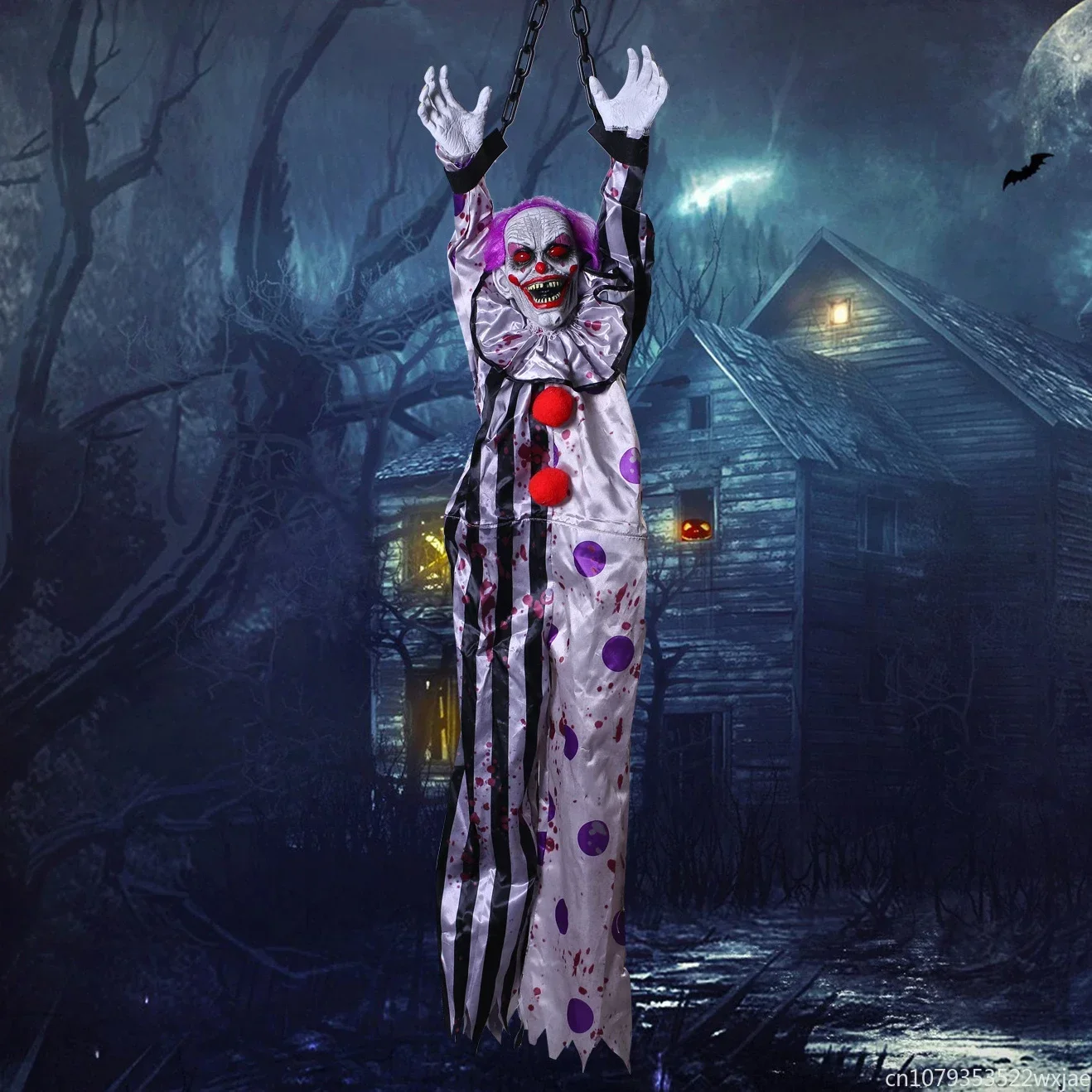 

Halloween Clown Hanging Decoration Electric Voice Control Rack Clown Nurse Witch Voice Control Electric Horror Props New 2023