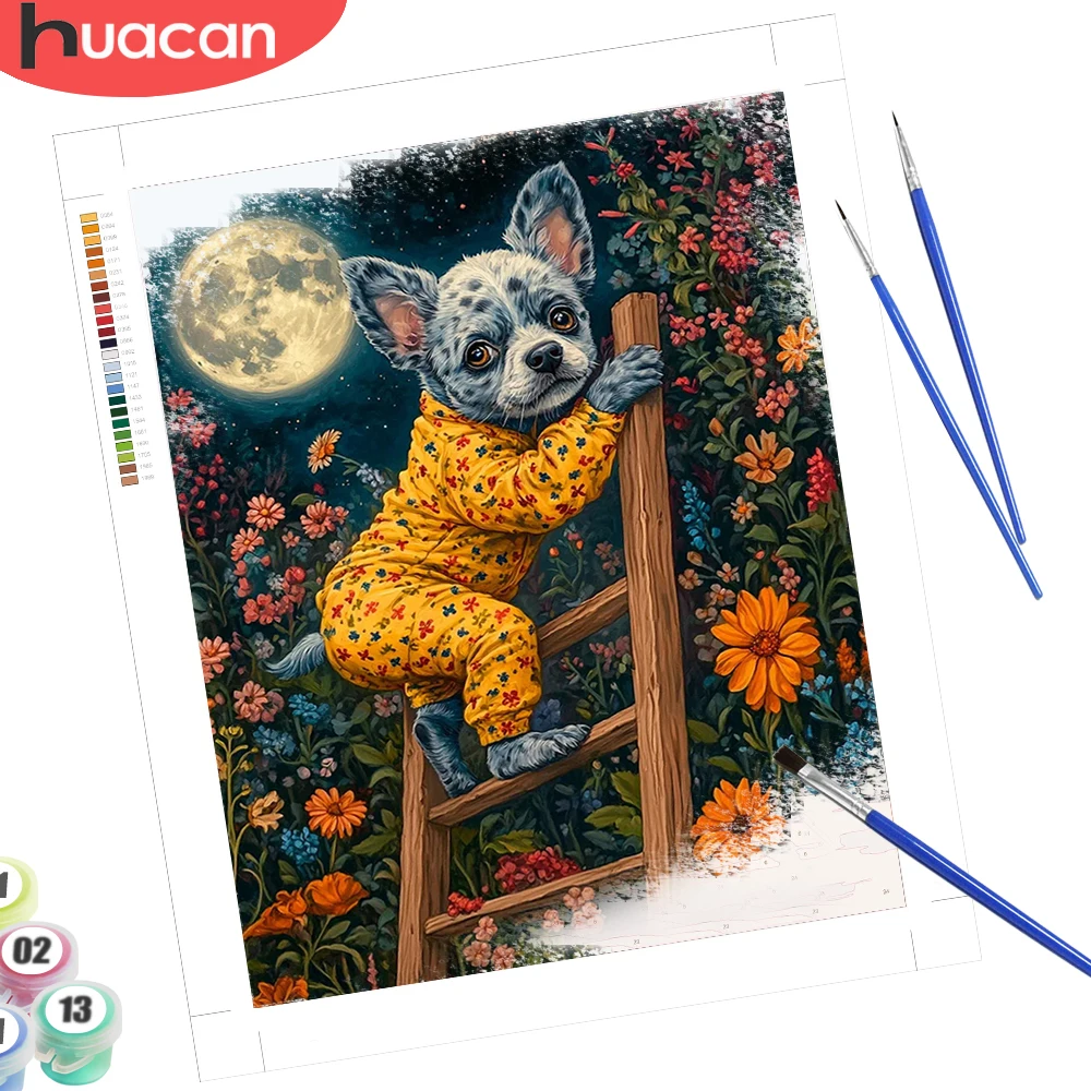 

HUACAN Pictures Paint By Numbers Dog Flower Home Decor Art Diy Drawing Coloring On Canvas Moon Unique Gift Wall Set