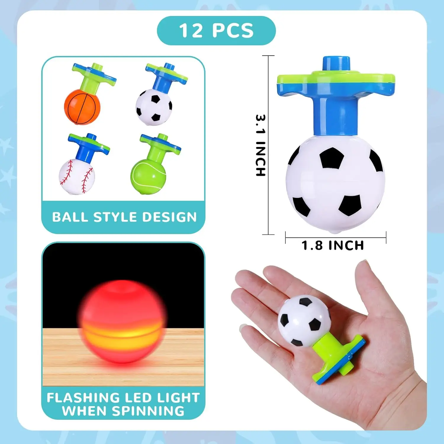 12Pcs LED Light Up Spinning Tops for Kids, Glow in The Dark Party Supplies, Kids Goodie Bag Fillers, Birthday Party Favor