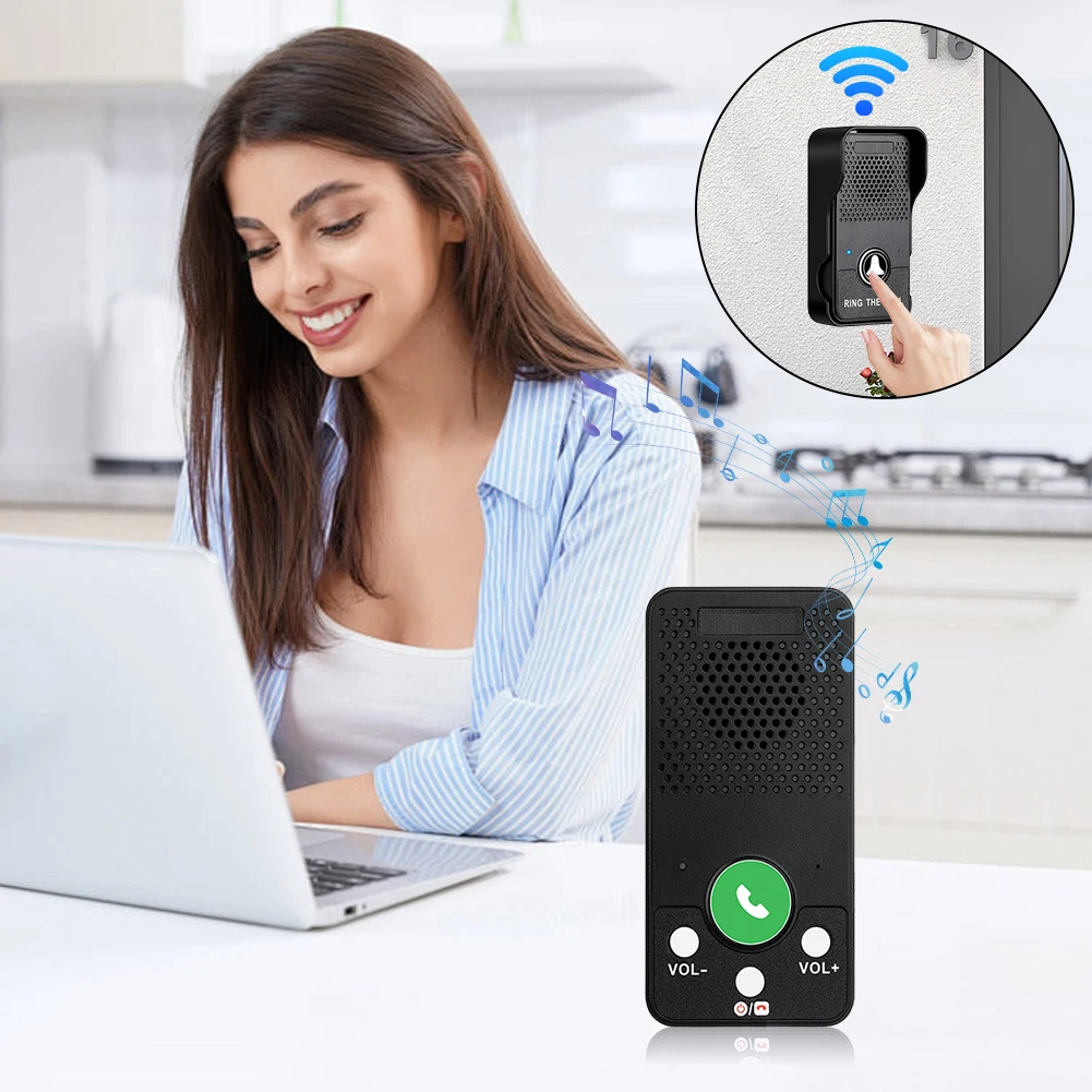 Wireless Doorbell Rechargeable Battery Hands Free Full Duplex Intercom Door Bell Adjustable Volume 4 Chimes Apartment Intercom