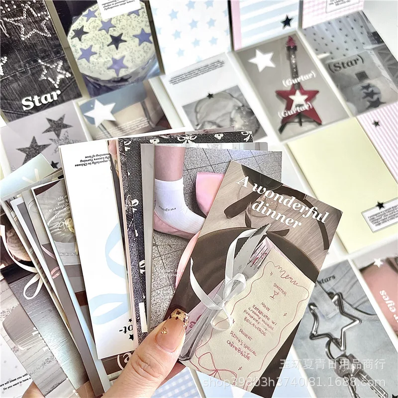 24Pcs Korean INS Denim Star / Ballet Style Paperboard for Scrapbook Journal Deco Girls Collage Book DIY Inner Page Backing Paper